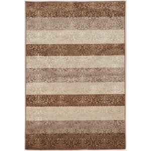 Linon Evolution Damask Stripe Power Loomed Polyester 5'x7'6&quot Rug in Beige
