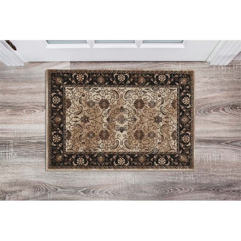 Linon Vintage Isfahan Power Loomed Microfiber Polyester 2'x3' Rug in Ivory