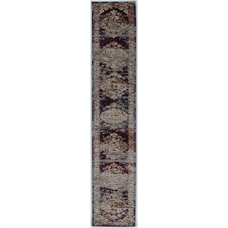 Linon Vintage Nain Power Loomed Microfiber Polyester 2'x10' Rug in Beige