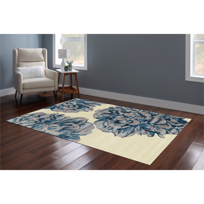 Linon Aspire Floral Hand Tufted Wool 5'x8' Rug in Beige