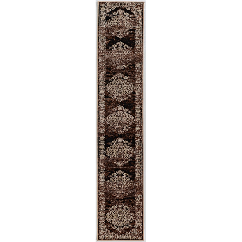 Linon Vintage Nain Power Loomed Microfiber Polyester 2'x10' Rug in Beige