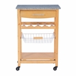 Linon Natalie Granite Top Rolling Kitchen Storage Cart in Natural Wood