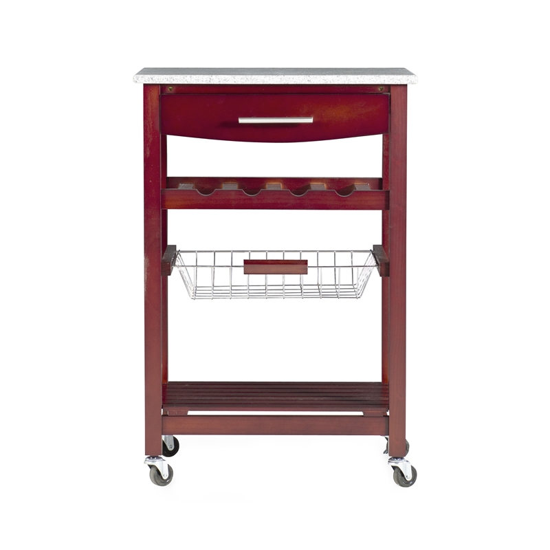Linon Natalie Granite Top Rollng Kitchen Storage Cart in Wenge Brown Wood
