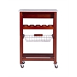 Linon Natalie Granite Top Rollng Kitchen Storage Cart in Wenge Brown Wood
