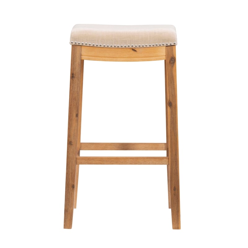 Linon Claridge Bar Stool Natural Padded Seat Acacia Wood Frame in Rustic Brown