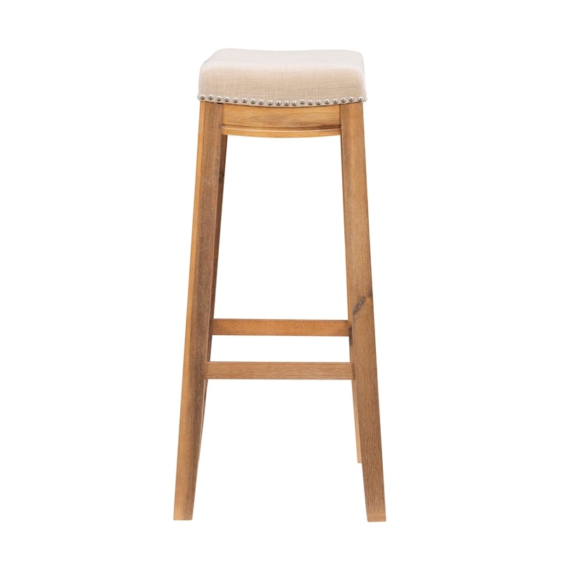 Linon Claridge Bar Stool Natural Padded Seat Acacia Wood Frame in Rustic Brown