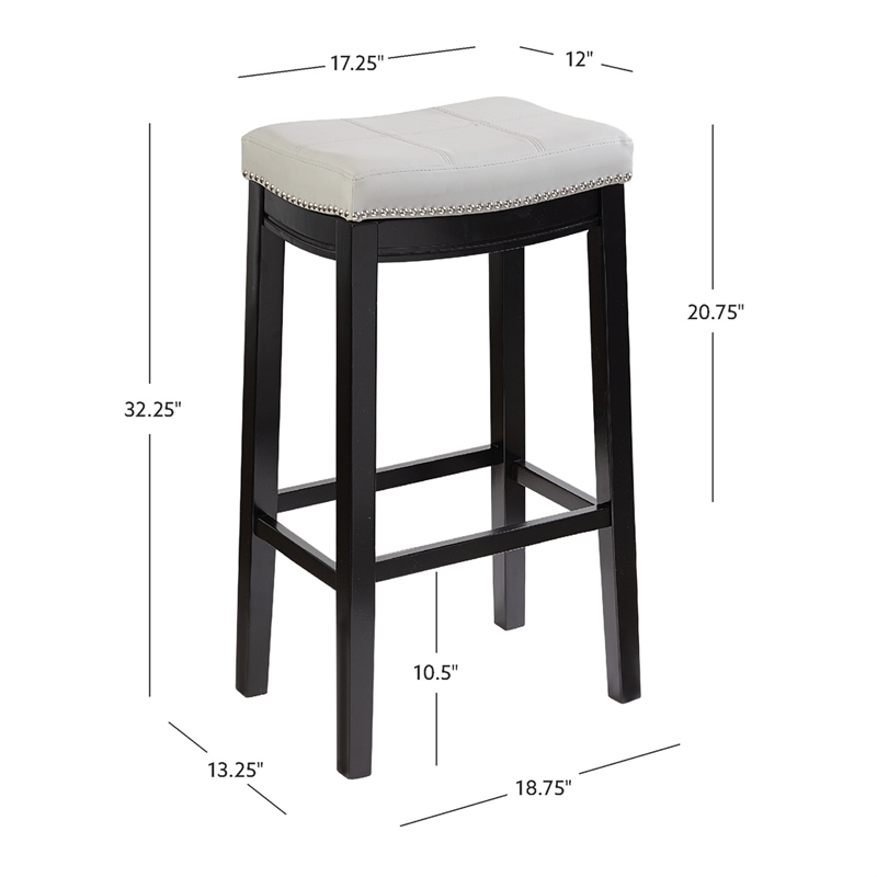 Linon Claridge Backless Bar Stool Gray Faux Leather Wood Frame in Black Finish