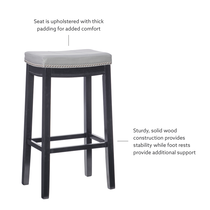 Linon Claridge Backless Bar Stool Gray Faux Leather Wood Frame in Black Finish