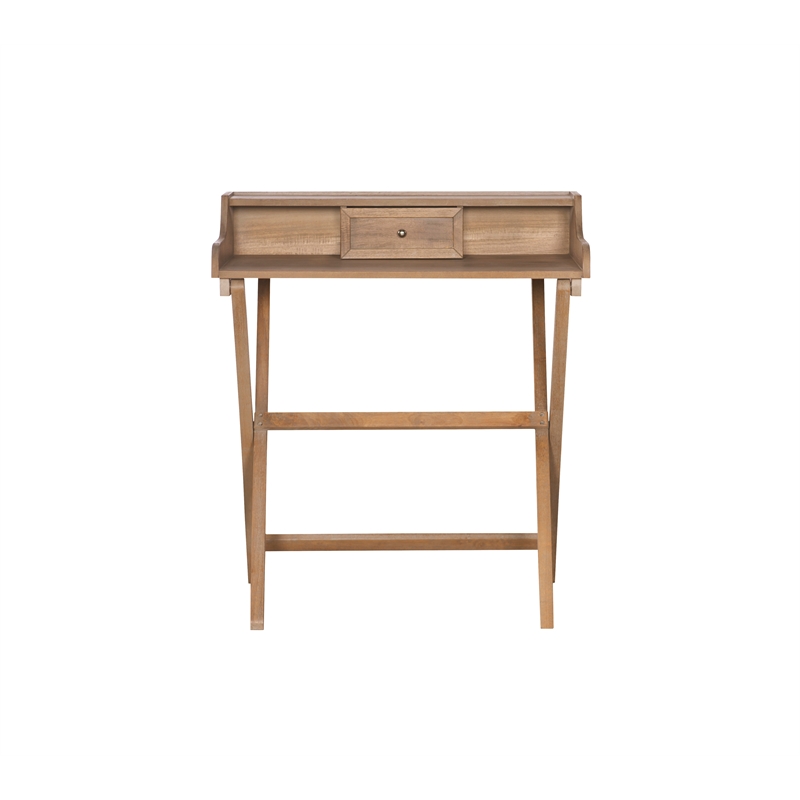 Linon Cade Folding Desk with Small Drawer in Rustic Brown Finished Wood