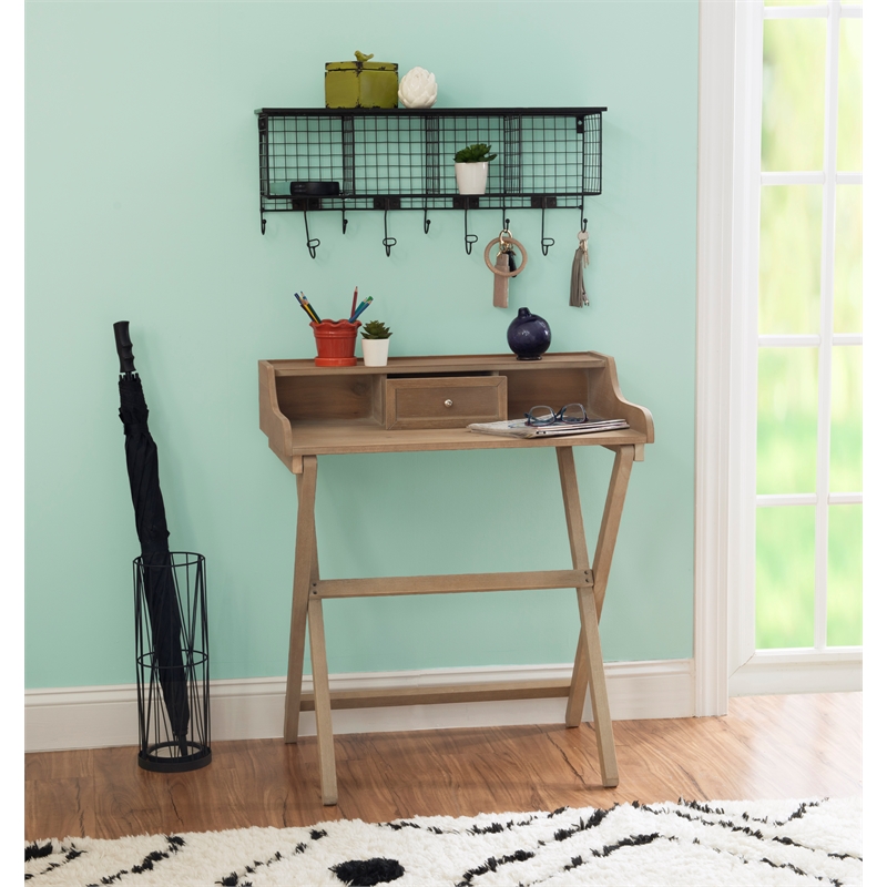 Linon Cade Folding Desk with Small Drawer in Rustic Brown Finished Wood