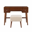 Linon Vallen Wood Vanity & Stool Set Flip Up Mirror 2 Drawers in Walnut Brown