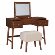 Linon Vallen Wood Vanity & Stool Set Flip Up Mirror 2 Drawers in Walnut Brown