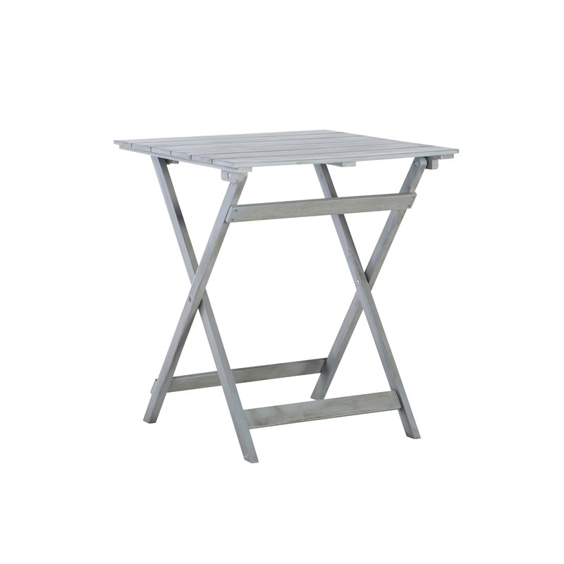 Linon Rey 3 Piece Acacia Wood Foldable Square Indoor Outdoor Bistro Set in Gray