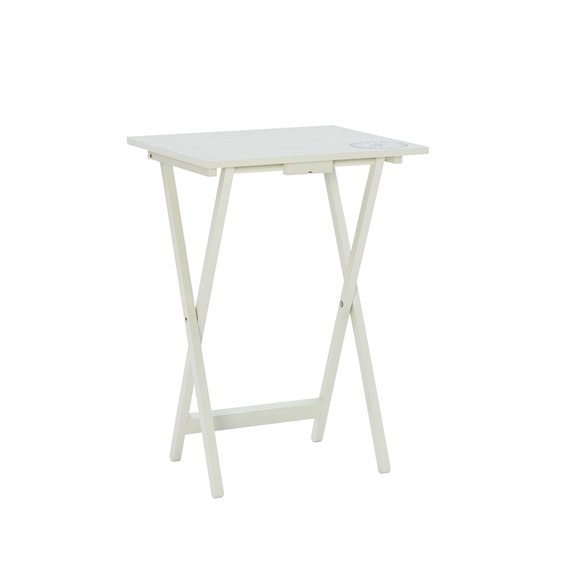 Linon Lorie 5 Piece Tray Table Set Planked Top with Compass Design in Gray Wood