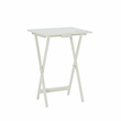 Linon Lorie 5 Piece Tray Table Set Planked Top with Compass Design in Gray Wood