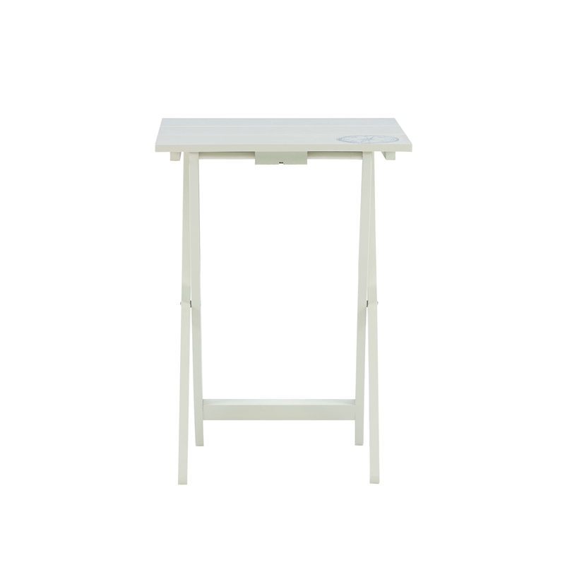 Linon Lorie 5 Piece Tray Table Set Planked Top with Compass Design in Gray Wood