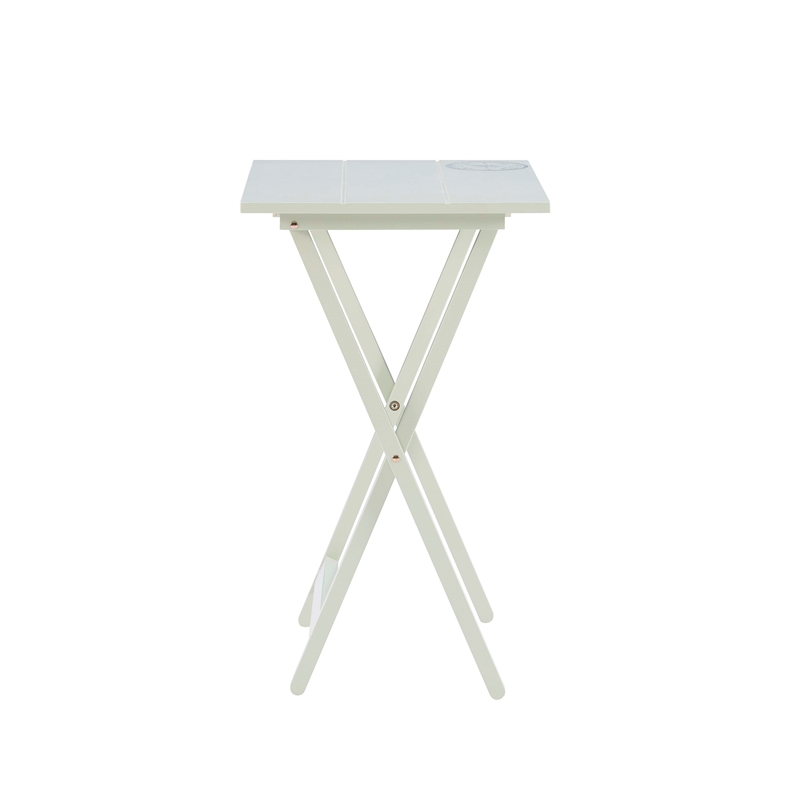 Linon Lorie 5 Piece Tray Table Set Planked Top with Compass Design in Gray Wood