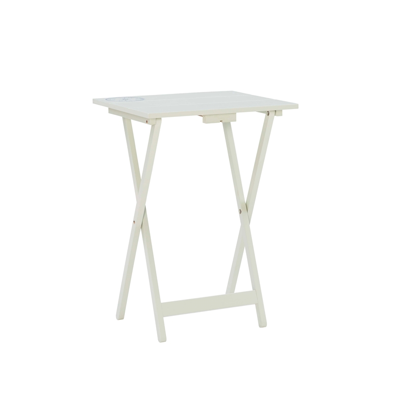 Linon Lorie 5 Piece Tray Table Set Planked Top with Compass Design in Gray Wood