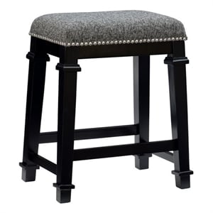 Linon Kennedy 25&quot Tweed Upholstered Backless Counter Stool in Black Rubberwood