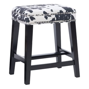 Linon Walt 24&quot Cow Print Counter Stool with Nailhead Trim in Black Wooden Frame