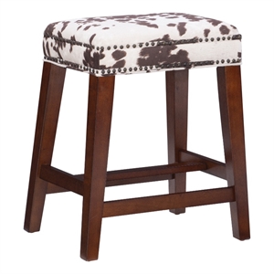 Linon Walt 24.5&quot Wooden Frame Cow Print Counter Stool in Brown