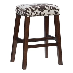 Linon Walt 30.5&quot Wooden Frame Cow Print Bar Stool in Brown