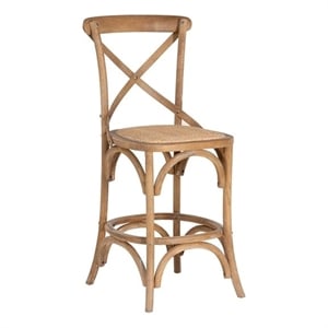 Linon Moxy 24&quot Wood Counter Stool with X-Back and Rattan Seat in Gray Wash