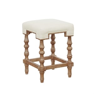Linon Ashleigh 24&quot Backless Beige Upholstered Counter Stool in Natural Wood