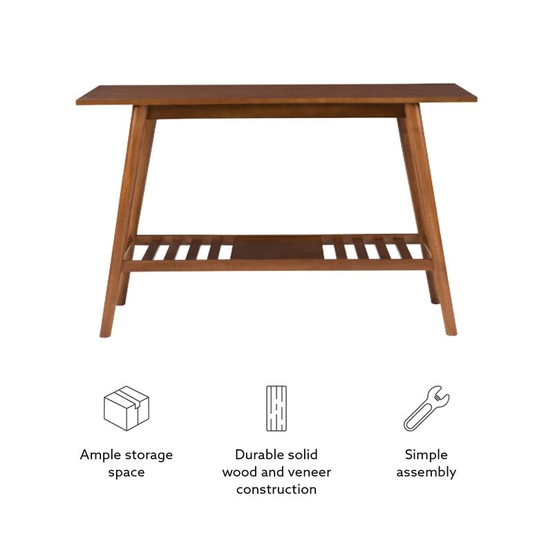 Linon Samantha Console Table Slatted Bottom Shelf in Walnut Stained Wood