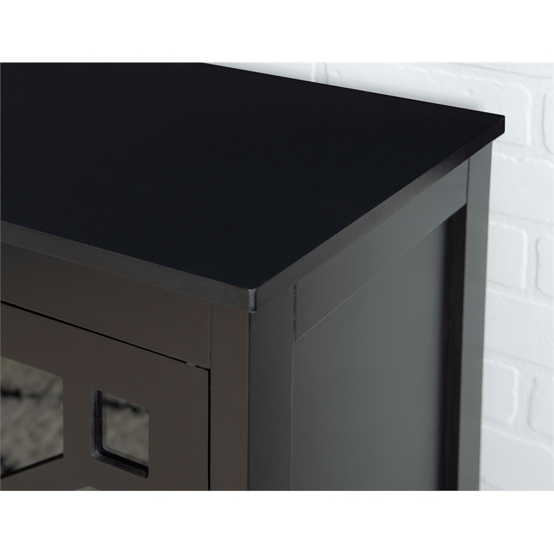 Linon Betty Small Wood Cabinet with a Glass Paneled Door and 3 Shelves in Black