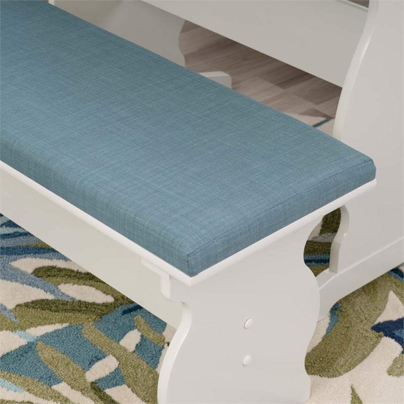 Linon Natasha Corner Nook Dining Set Blue Fabric Upholstered Seats in White Wood