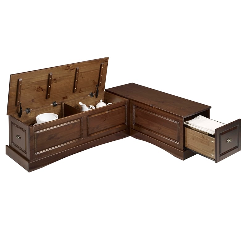 Linon Montery Backless 3 Piece Dining Nook with Storage in Walnut Finished Wood