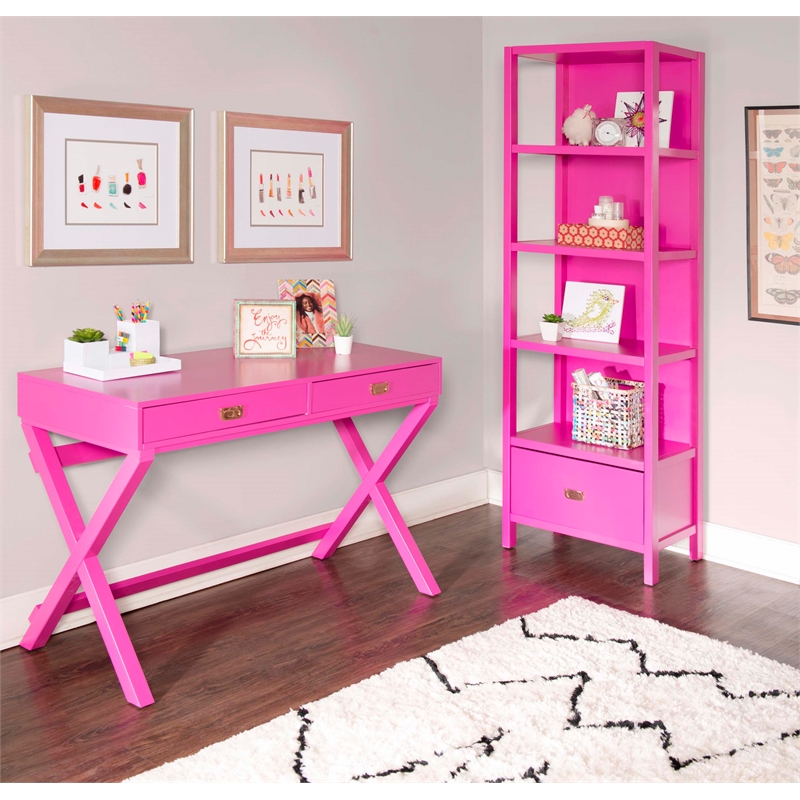 Linon Peggy Wood Two Drawer Writing Desk in Pink