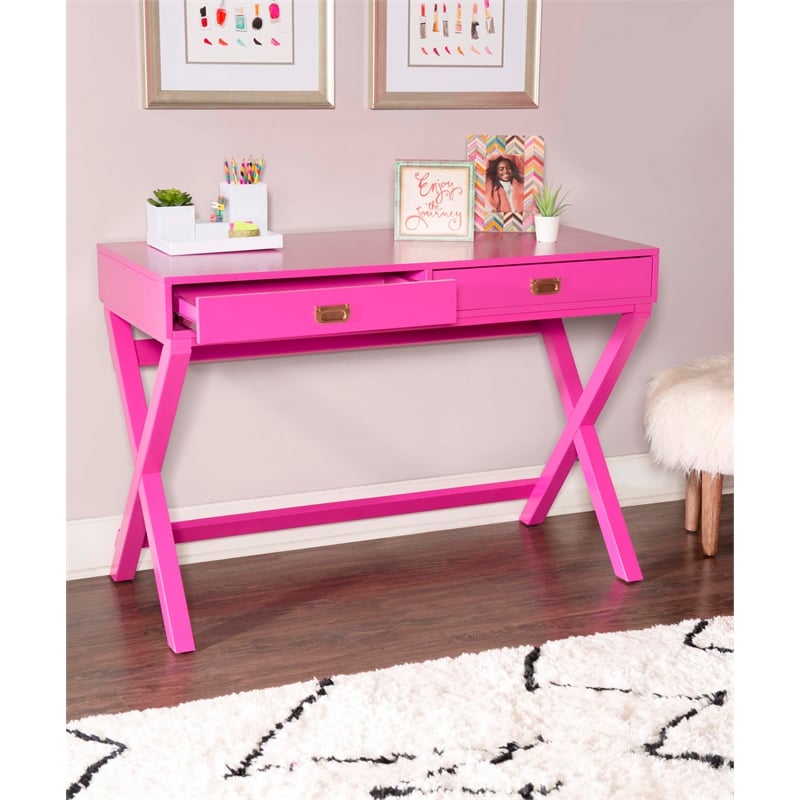 Linon Peggy Wood Two Drawer Writing Desk in Pink