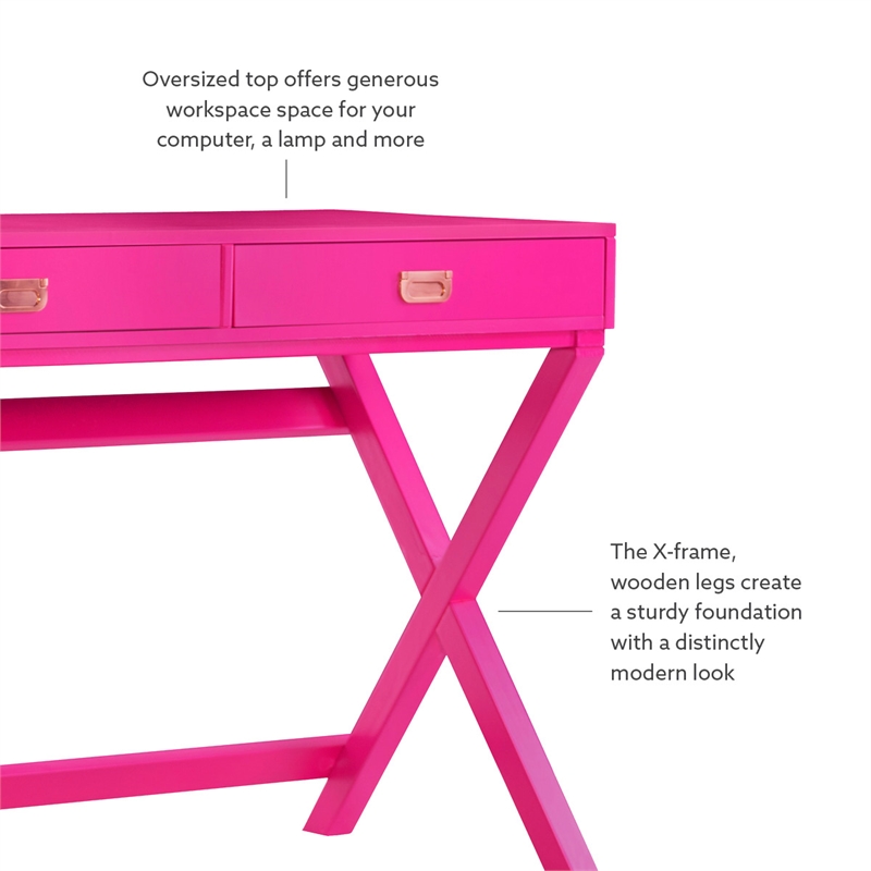 Linon Peggy Wood Two Drawer Writing Desk in Pink