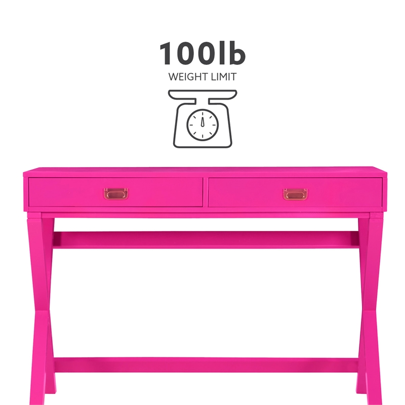 Linon Peggy Wood Two Drawer Writing Desk in Pink
