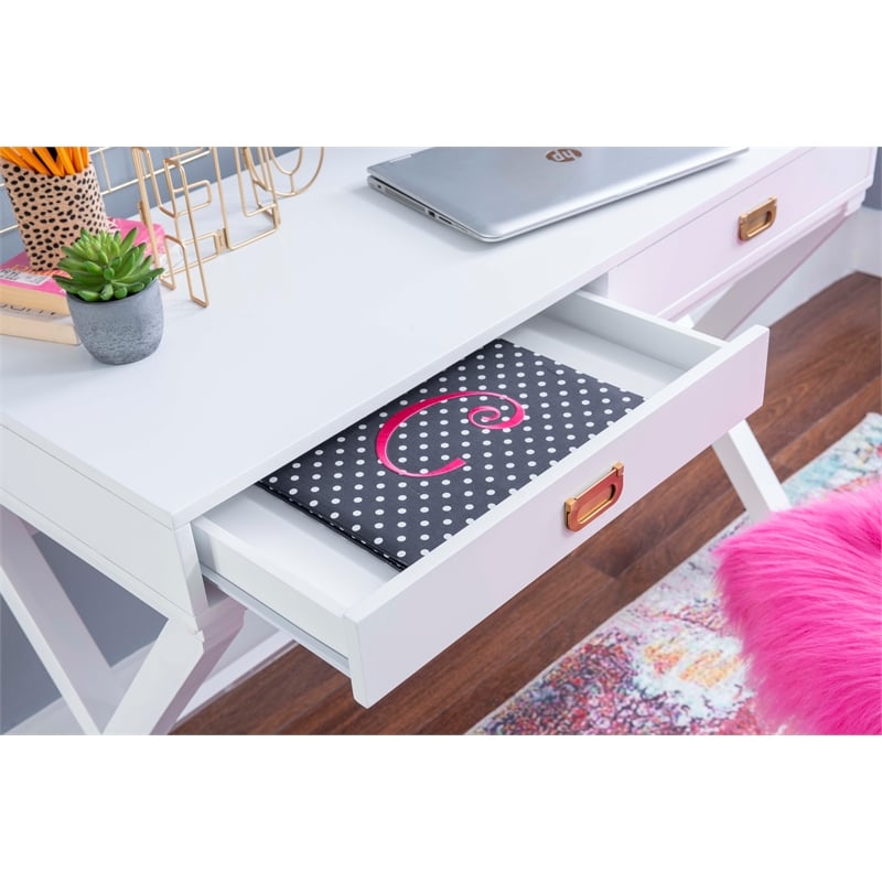 Linon Peggy Wood Two Drawer Writing Desk in White