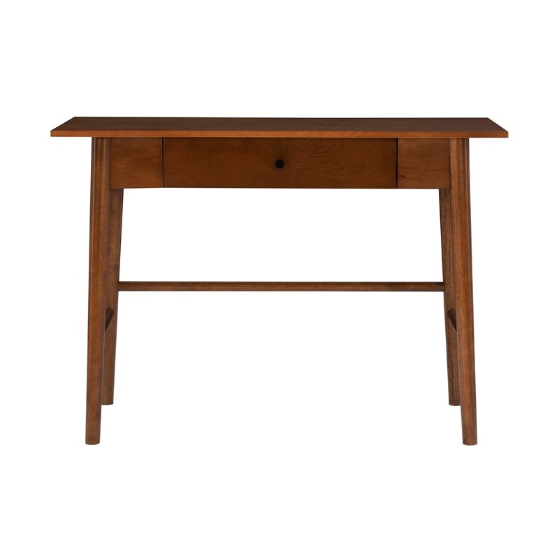 Linon Samantha 1-Drawer Mid-Century Wood Desk with Rounded Legs in Walnut Brown