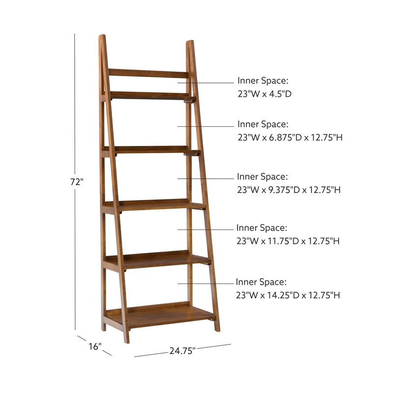 Linon Samantha Wood Five Shelf Bookcase in Brown
