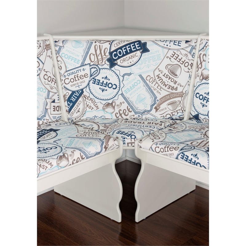 Linon Natasha Upholstered Corner Nook Dining Set in White Wood/Coffee Print