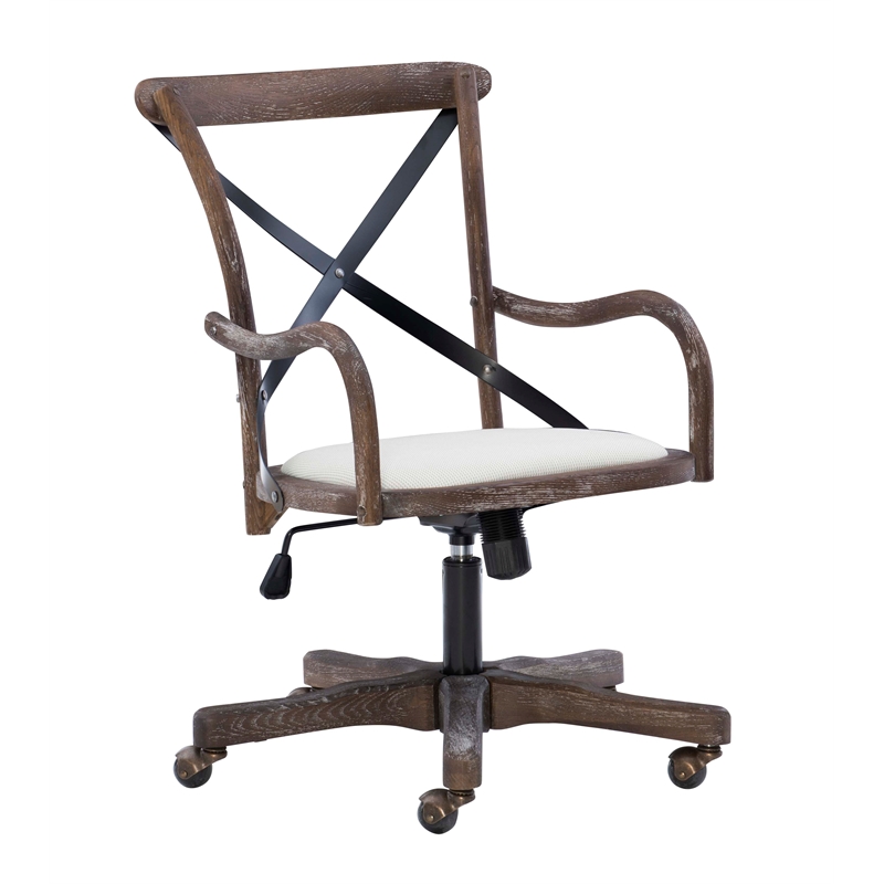 Linon Dudley Adjustable Swivel X Back Padded Seat Cafe Office Chair in Brown