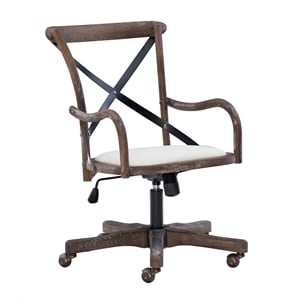 Linon Dudley Adjustable Swivel X Back Padded Seat Cafe Office Chair in Brown
