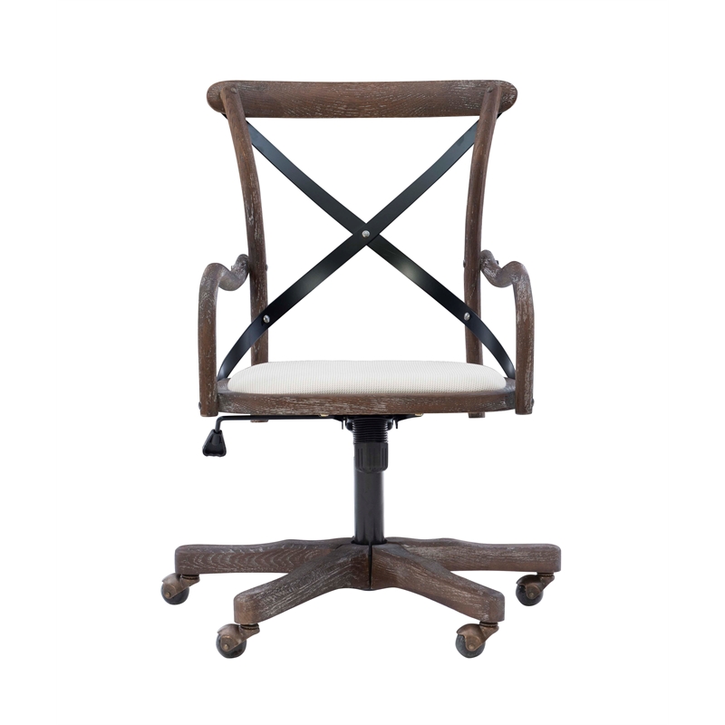 Linon Dudley Adjustable Swivel X Back Padded Seat Cafe Office Chair in Brown