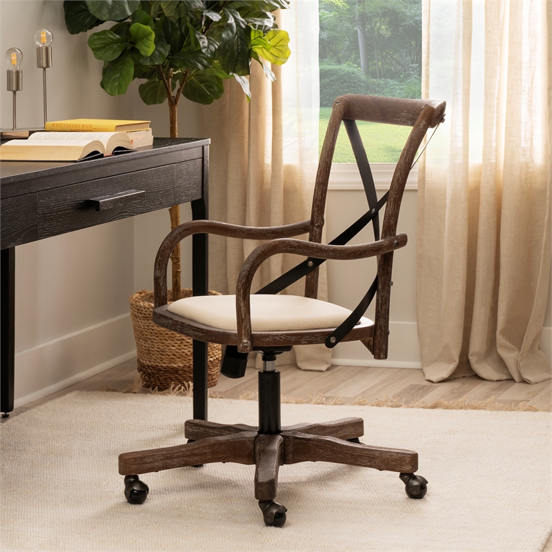 Linon Dudley Adjustable Swivel X Back Padded Seat Cafe Office Chair in Brown