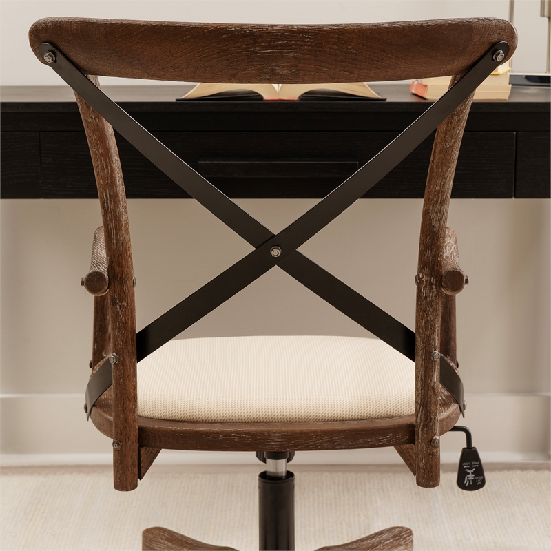 Linon Dudley Adjustable Swivel X Back Padded Seat Cafe Office Chair in Brown