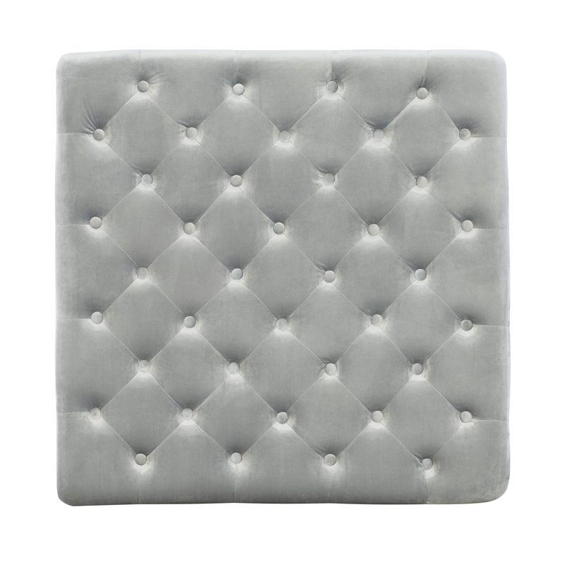 Linon Isabelle Square Upholstered Ottoman Black Legs in Light Gray Fabric