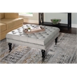 Linon Isabelle Square Upholstered Ottoman Black Legs in Light Gray Fabric
