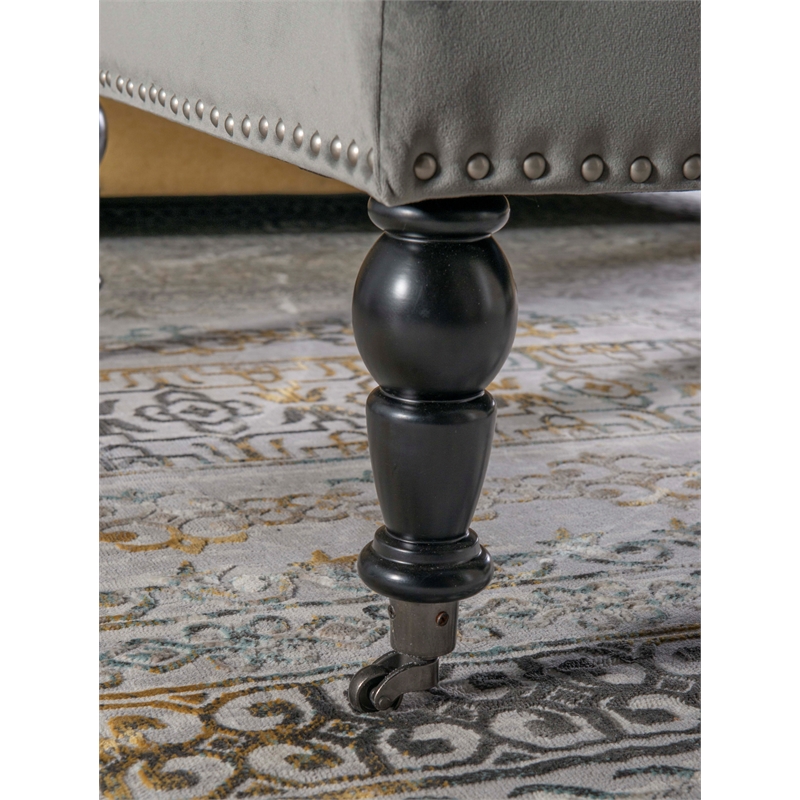 Linon Isabelle Square Upholstered Ottoman Black Legs in Light Gray Fabric
