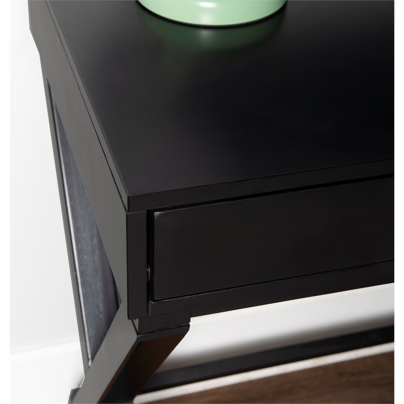 Linon Peggy Two Drawer Writing Desk with X Frame Legs in Black Painted Wood