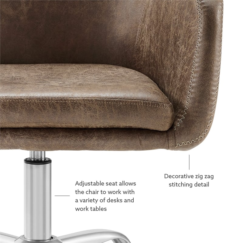 Linon Colton Upholstered Office Chair with Wheels in Vintage Brown Faux Leather